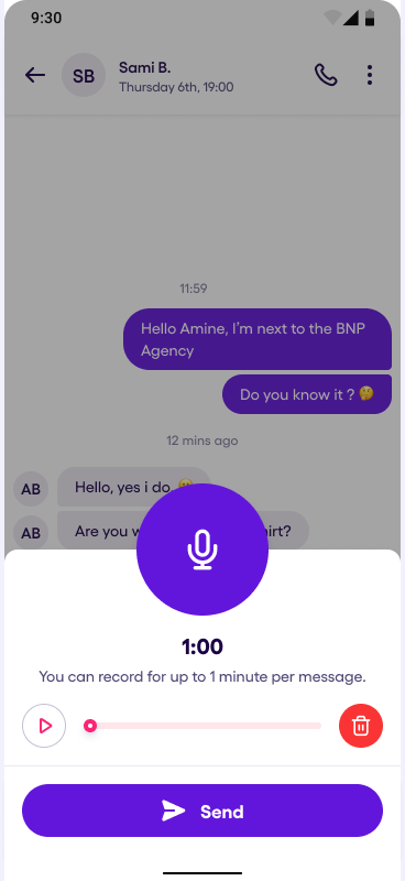 Send one minute recording