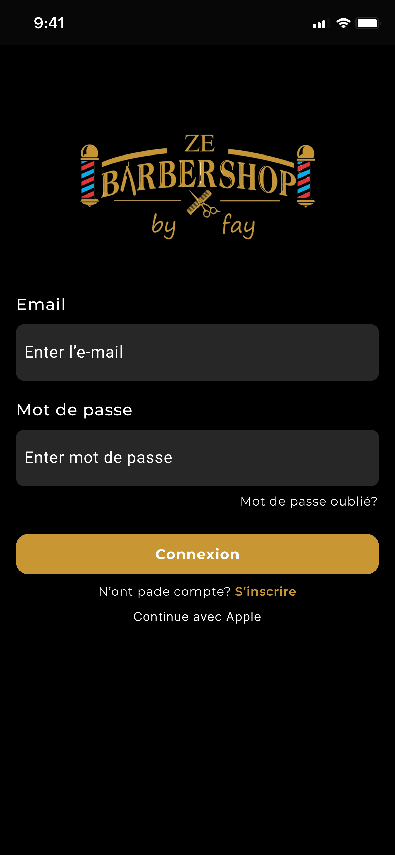 Login screen