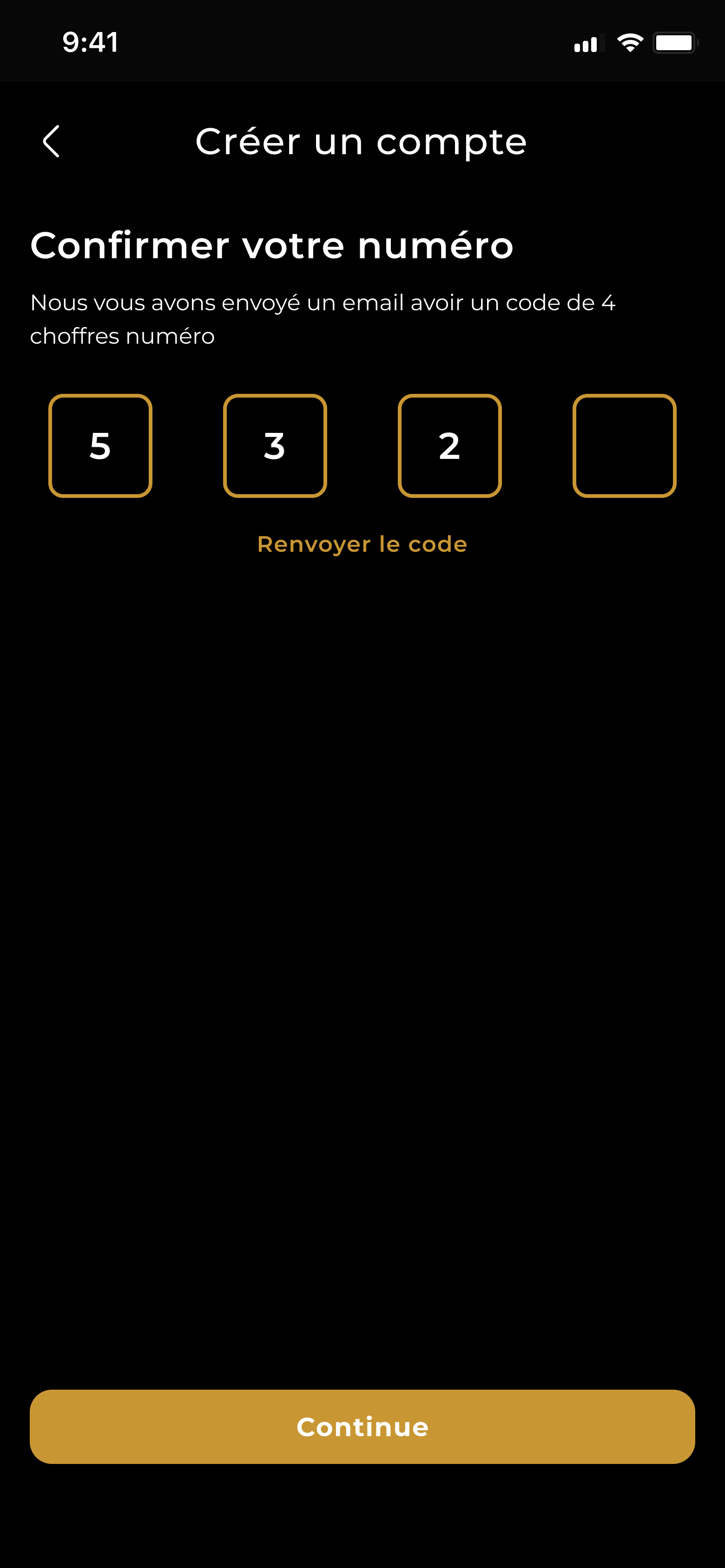 Verify code screen