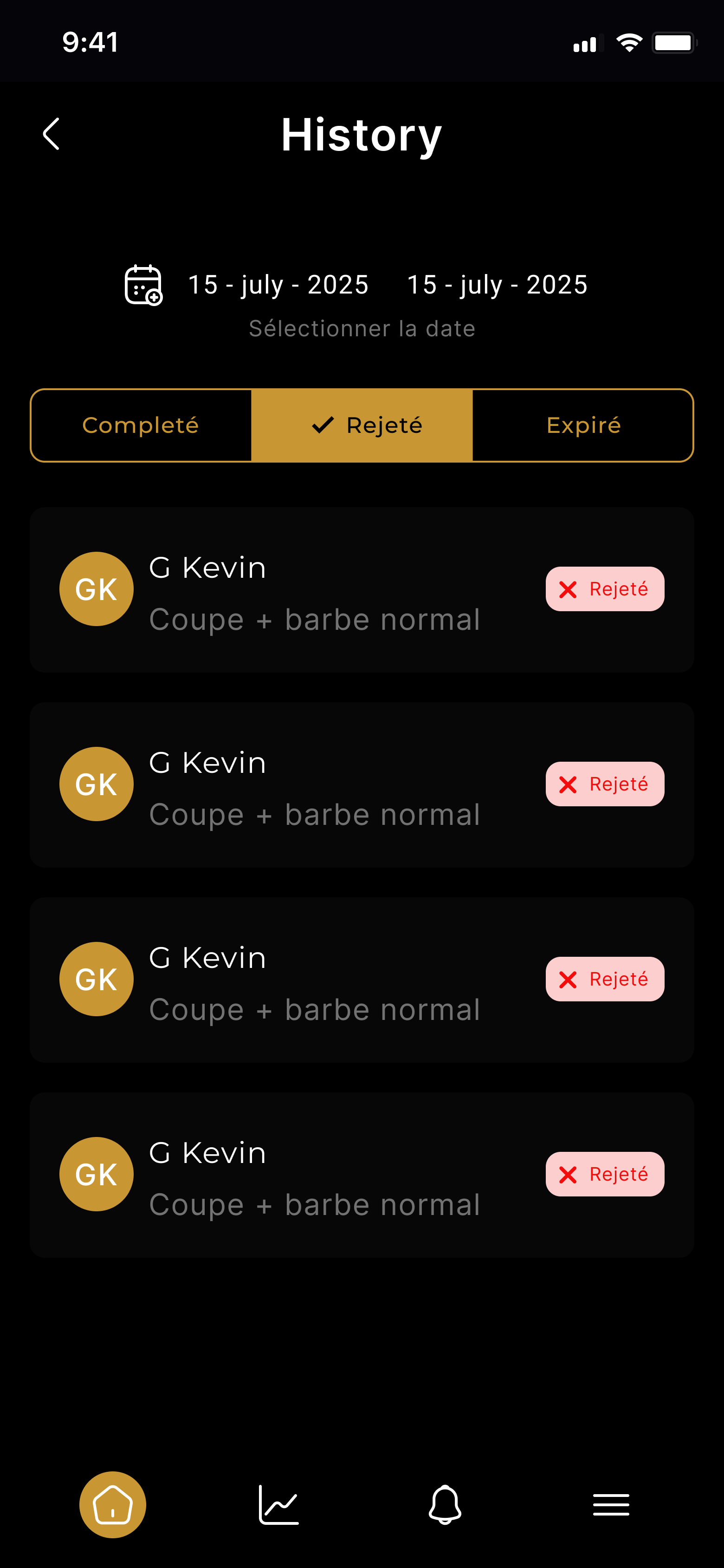 Rejected booking history